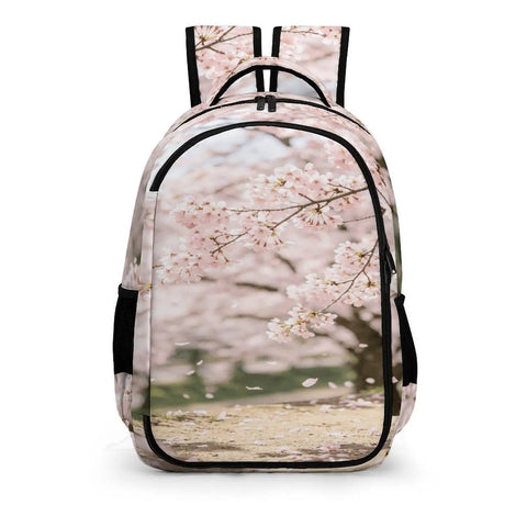 Soft Pink Sakura Spring Scene Printed Unisex Backpack with Large Capacity Durable Polyester