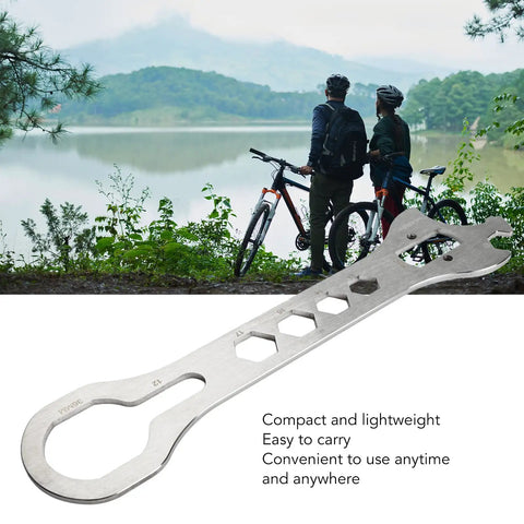 Stainless Steel Bottom Bracket Wrench For Bikes Multifunctional BB Removal And Installation Tool with scenic lake background