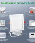 6 Inch LED Recessed Lights Kit 12 Pack Ultra Thin Square with junction box and features highlighted