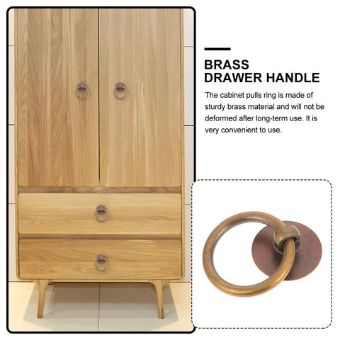 Retro Style Ring Cabinet Pulls And Drawer Handles In Solid Brass 4cm Antique Bronze Finish Dope For Wardrobe And Dresser Cabinets 2 Pack Hardware Upgrade For Home Decor shown on a wooden cabinet.
