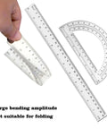 Two Pack 12 Inch Ruler And 6 Inch Clear Protractor Set For Math And Geometry, showing flexible transparent ruler and protractor
