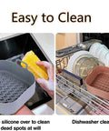 Two Pcs Silicone Air Fryer Liners 8 Inch in sink with sponge and dishwasher with dishes.