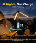 Telescopic Camping Lantern With 15600mAh Rechargeable Battery, 1000x3 Lumens Rotating Light For Tent And Outdoor Use, glowing at campsite. 