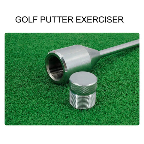 Steel Chromic Plated Golf Swing Trainer Stick For Right Hand Golfers on green turf with detachable weight cap