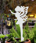 2 Pack Metal Fairy Hanging Lantern Solar Outdoor Garden Stakes With Silhouette Lights in garden pot