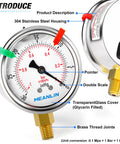 Tough As Nails Stainless Steel Liquid Filled Vacuum Gauge With 2.5 Inch Dial 1/8 NPT Connection Lower Mount -30 InHg To 0 Psi Range WOG Water Oil Air Snaps Included stainless steel vacuum gauge with brass threads and dual scale