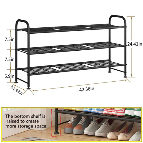 Heavy Duty Metal Shoe Rack With Three Long Shelves Holds Up To Twenty Four Pairs Straight Up Solid Entryway Organizer Built Tough For Sneakers Boots And Everyday Kicks Storage