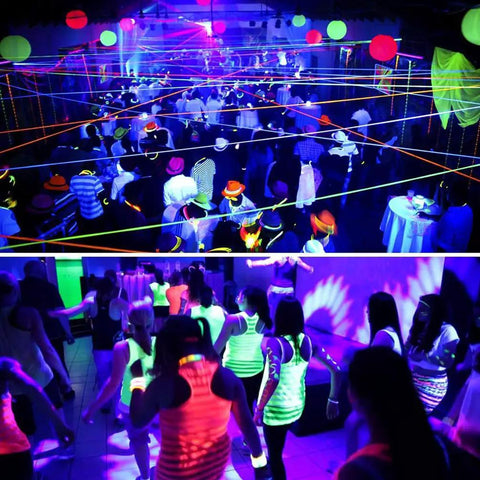Crowd enjoying party with 20Ft LED Black Light Strip Kit With 360 LEDs 12V Flexible Ultraviolet Light For Stage Home Parties