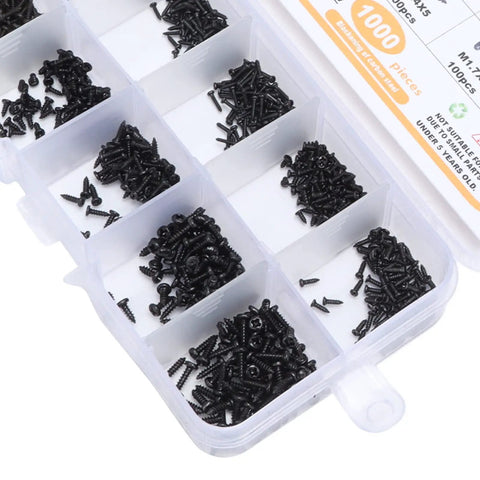 Self Tapping Screws Set Carbon Steel Miniature Screws With Cross Pan Head And Deep Threads 1000Pcs in storage box compartments
