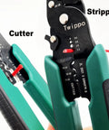 Heavy Duty Wire Crimping Tool With Stripper Cutter For Open Barrel Terminals And Heat Shrink Connectors, close-up view