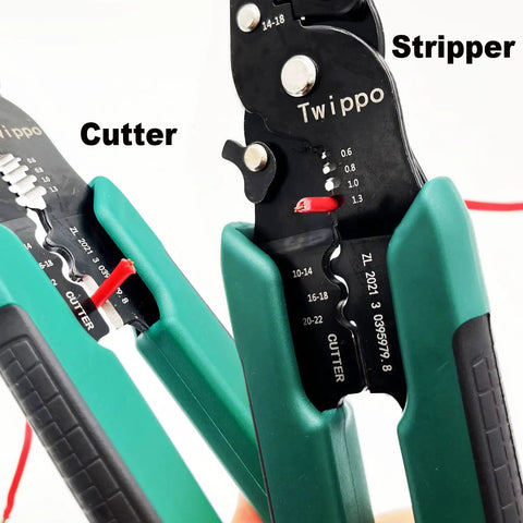 Heavy Duty Wire Crimping Tool With Stripper Cutter For Open Barrel Terminals And Heat Shrink Connectors, close-up view