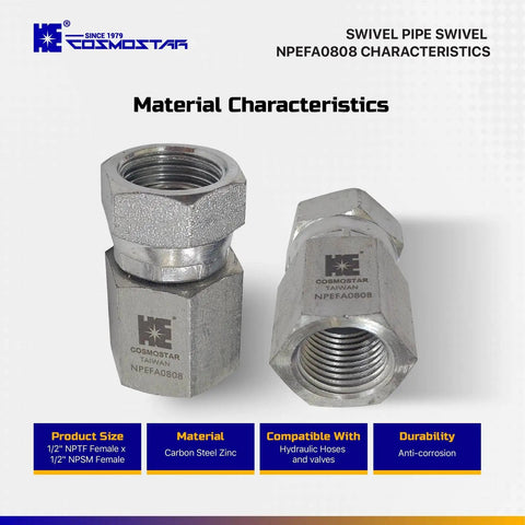 One Half Inch NPTF Female To One Half Inch NPSM Swivel Hydraulic Adapter With Carbon Steel Zinc Plated Construction Rust Resistant Ultra Durable And Precise Straight Swivel For Hydraulic Hoses And Valves