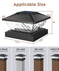 Solar Post Cap Lights 8 Pack For 4x4 And 5x5 Fence Posts Waterproof Outdoor Lamps dimensions and base size options