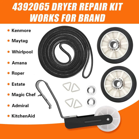 Dryer Repair Kit With Belt, Idler Pulley, And Drum Roller Replacement For Major Dryers Includes 92-1/4 Inch 4 Rib 3 Groove Belt