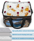 Insulated Picnic Backpack Tote Bag 30L Large Capacity Cooler Bag with bottles in ice, leakproof and waterproof for outdoor use.