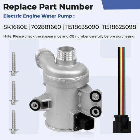 Straight Bolt On Electric Engine Water Pump With Thermostat Housing Badass Cooling Fix Fresh Swap For Bmw 335I 335I xDrive 435I X5 X6 M2 M235I showing SK1660E part with connectors.