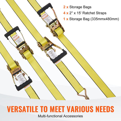 2 Inch By 15 Foot Ratchet Straps Beefy Heavy Duty 4 Pack With Double J Hooks And Padded Handles, 5000 Lb Break Strength