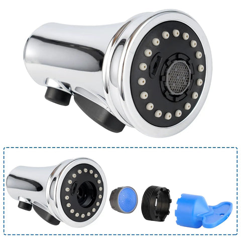 Kitchen Faucet Head Replacement With 3 Function Pull Down Sprayer, Stream, Spray And High Pressure Rinse Modes, 15 Adapters