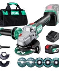 Cordless 4-1/2 Inch Angle Grinder With 20V Brushless Motor Up To 8500RPM, tool-free guard, 4.0Ah battery and charger, 6 discs.