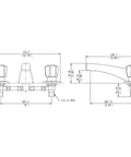 Technical drawing of Mobile Home Two-Handle Non-Metallic Adjustable Tub Filler In Chrome Finish With Easy Install, acrylic knobs.
