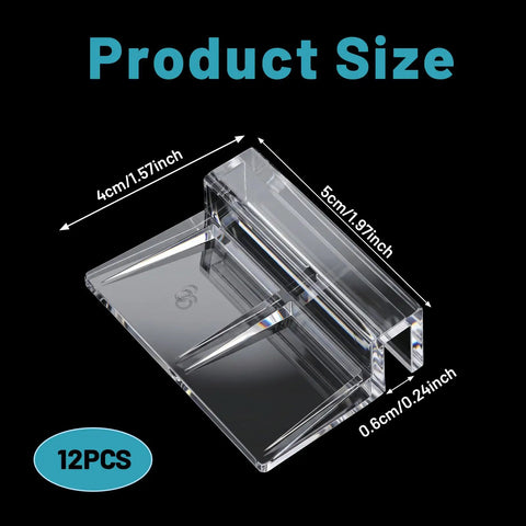 12 Pack Clear Aquarium Lid Clips for Rimless Fish Tanks, durable plastic brackets, 4cm x 5cm size for easy installation.