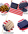 12 Pack 8x12 Inch American Flags on Sticks for Outdoor Use, features durable polyester fabric and wooden pole with spear top