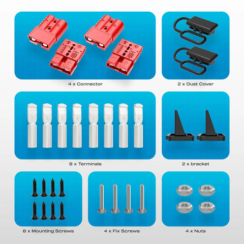 High Current 120 Amp Battery Quick Connect Kit Red for 2 to 6 Gauge Cables 12V to 36V Winches RV and Truck Power Wiring Quick Disconnect Plug Set Anderson Style Connectors 4 Pack, red connectors and hardware set