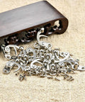Wooden Box Latch Hook Kit Set With Silver Lock Clasp and Right Hasp Horn, shown with small screws, for DIY jewelry boxes.