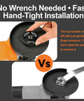 Hand tightening tool free quick install and release angle grinder nut set 5/8-11, showing ease of installation without tools.