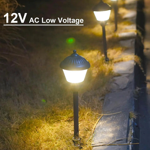 Pathway Lights 8 Pack Outdoor Low Voltage Landscape Kit With 1.5W LEDs 100 Lumen Warm White 3000K Bronze Finish at night