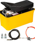 Air Hydraulic Foot Pump For Bead Breaker, 10,000 PSI Heavy Duty Auto Shop Tool with accessories and yellow reservoir visible
