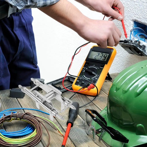 Homoyoyo Wire Pulling Tool Junction Box Cable Threading Aid Easy Solo Conduit Installation Electrical Box Wiring Fast Guide Helper For Electricians shown with multimeter.