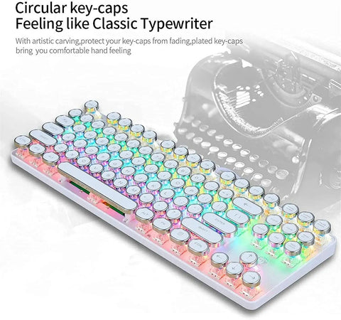 Killer Mechanical Gaming Keyboard With 107 Keys Wired Blue Switches Hella Smooth Typing And Dope Dynamic Backlight, circular keycaps.