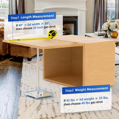 Measurement guide for selecting 20 Inch Gas Struts 40 Lb With Brackets Non Detachable for RV doors and trailers