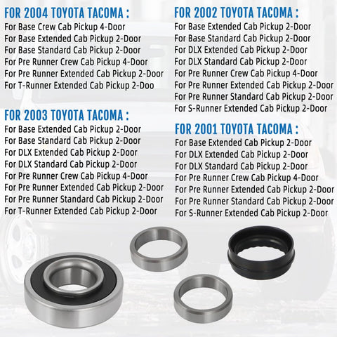 Rear Wheel Bearing And Seal Kit For Toyota Tacoma And Tundra 2000-2006 Wheel Hub Assembly Replacement Set with labeled compatibility chart