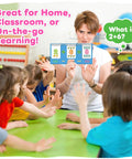 Teacher using Addition And Subtraction Flash Cards Set For Preschool And Elementary Kids 0 To 24 Addition Facts And 24 To 12 Subtraction Facts