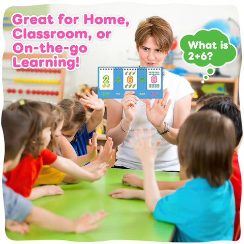 Teacher using Addition And Subtraction Flash Cards Set For Preschool And Elementary Kids 0 To 24 Addition Facts And 24 To 12 Subtraction Facts