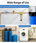 Image showing 40 Micron Spin Down Sediment Filter And Reusable Water Filter For Whole House Pre Filtration System installed in various setups.