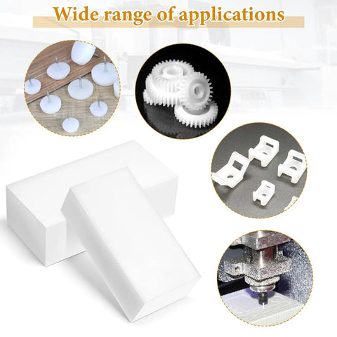 Two Pack HDPE Plastic Blocks 2 In By 3 In By 6 In High Density Polyethylene For DIY Projects And Home Floor Upgrades shown with applications