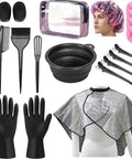 18 Piece At Home Hair Dye Kit With Bowl Brush Agitator Dye Comb Clips Caps Gloves Earmuffs And Storage Bag for DIY coloring.