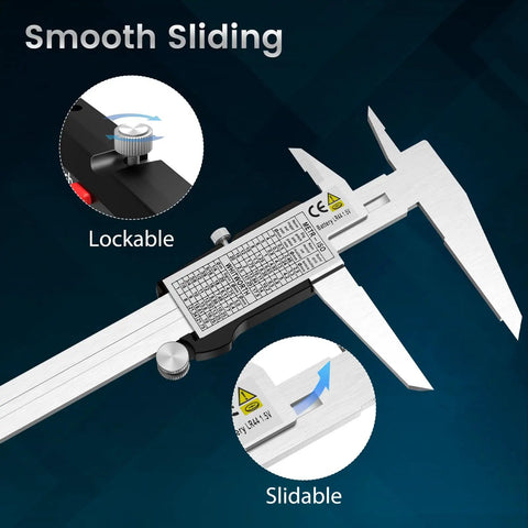 8 Inch Digital Caliper With Large LCD Screen, Stainless Steel Vernier Caliper For Inch And Millimeter, Four Measuring Modes, Auto Off
