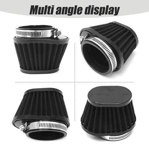 51mm 2 Inch Clip On Motorcycle Air Filter Black Mushroom Head Intake Filter For Moto, Cars And Mini Bikes Easy Snap On Install Cold Air Performance Boost, multi angle display