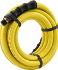 Coiled Oil Resistant Rubber Air Hose 3/8in x 50ft With 3/8in To 1/4in Reducer and grip, 300 PSI Max, Yellow