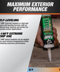 Person applying Gray Concrete Sealant For Driveways, Steps, And Sidewalks, All Weather Tough As Nails Hybrid Polymer Sealant, 9 Oz, Weather Resistant From 0 To 140 Degrees to surface
