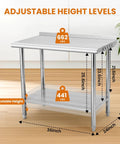 36 By 24 Inch NSF Stainless Steel Prep Table With Hooks And Three Stage Adjustable Shelf For Commercial Kitchen Or Workshop
