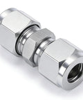 Lophtnix 304 stainless steel compression tube fitting union with double ferrules, 3/8 in OD x 3/8 in OD, chrome finish