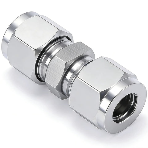 Lophtnix 304 stainless steel compression tube fitting union with double ferrules, 3/8 in OD x 3/8 in OD, chrome finish