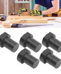 8 Piece Aluminum Bench Dogs Set for Woodworking, three quarters inch size clamp accessories with non slip blocks displayed on workbench