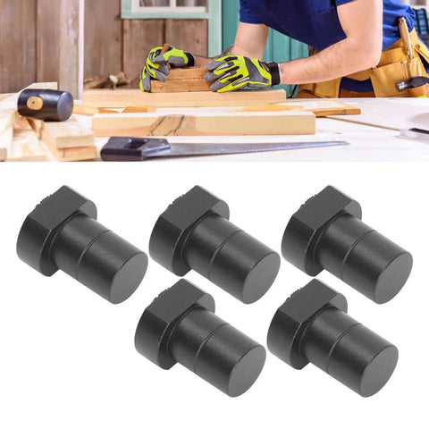 8 Piece Aluminum Bench Dogs Set for Woodworking, three quarters inch size clamp accessories with non slip blocks displayed on workbench