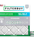 18x18x1 Air Filter MERV 8 For Home HVAC Systems Electrostatic Pleated Replacement For Furnace And AC Keeps Dust And Allergies In Check Made In USA 2 Pack box
